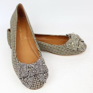 NEW Tory Burch Crystal Bow Houndstooth Ballerina Flat